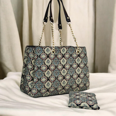 Ethnic Print Cotton Handbag with Chain Straps