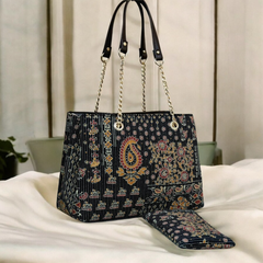 Ethnic Print Cotton Handbag with Chain Straps