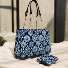 Ethnic Print Cotton Handbag with Chain Straps