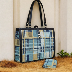 Statement Tote Bag & Pouch Set with Leatherette Trim