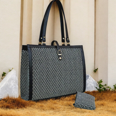 Statement Tote Bag & Pouch Set with Leatherette Trim