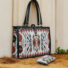 Statement Tote Bag & Pouch Set with Leatherette Trim