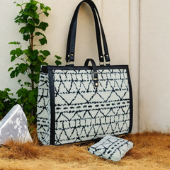 Statement Tote Bag & Pouch Set with Leatherette Trim