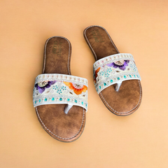 Elegant Pastel Floral & Paisley Embroidered Sliders
