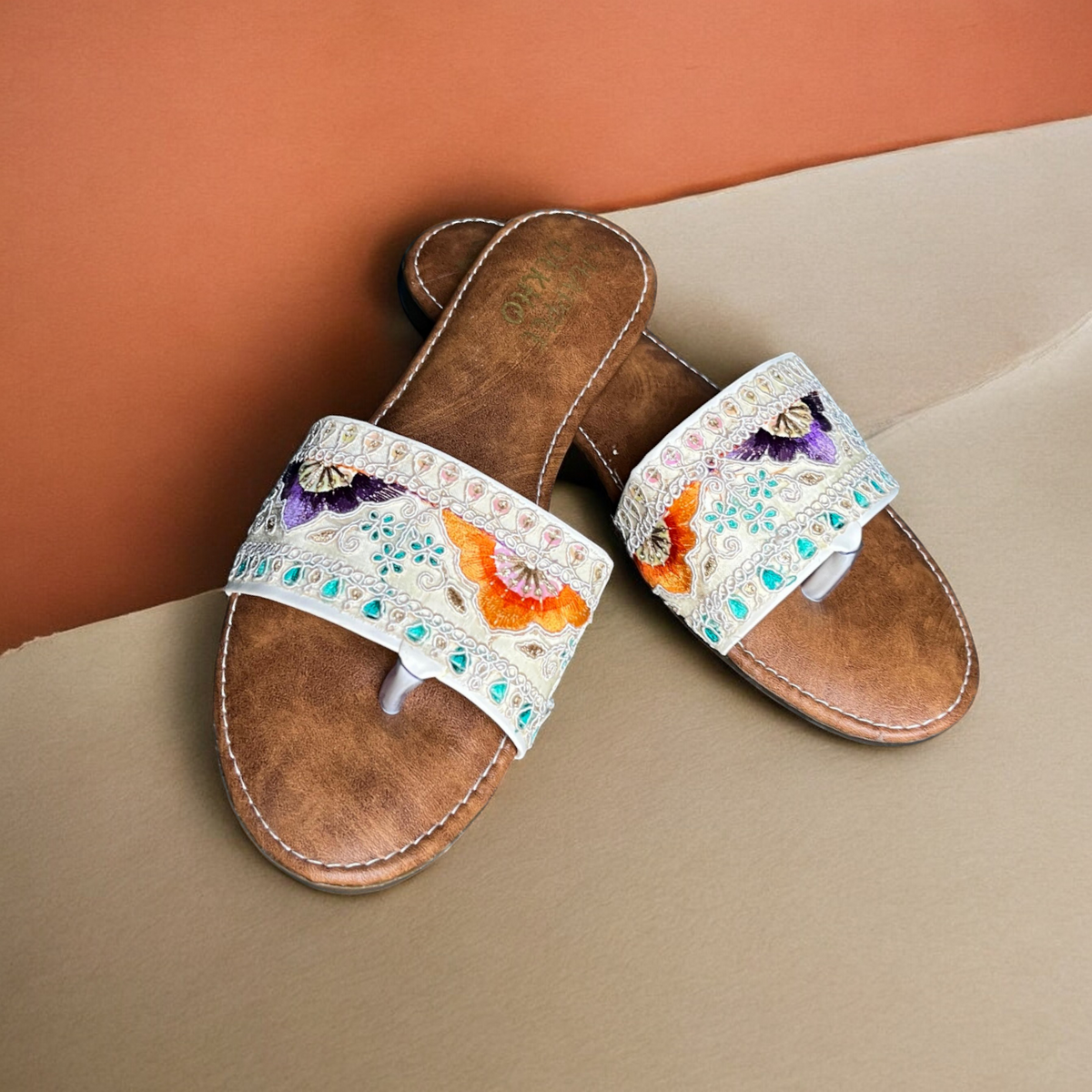 Elegant Pastel Floral & Paisley Embroidered Sliders
